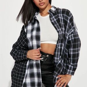 Plaid Black and White Flannel Shirt